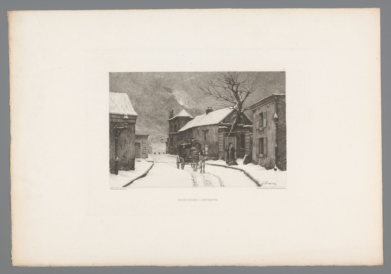 Gezicht på de Rue des Rosiers i Montmartre Rue des Rosiers i Montmartre (titel på objekt) France etsen uit 1875 (serietitel) Etsning 1875 (serietitel) av Charles Joseph Beauverie
