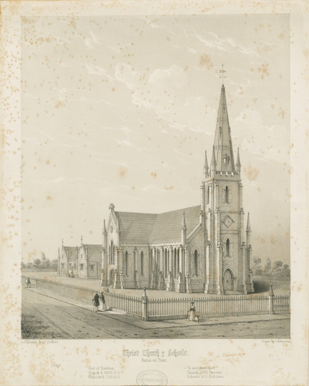 Burton-upon-Trent - Christ Church and Schools: gravyr, nd [1789-1850] (tryck) av Charles Joseph Hullmandel