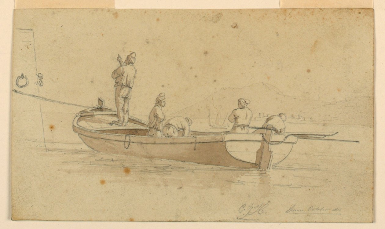 Fiskebåt vid italienska sjön av Charles Joseph Hullmandel