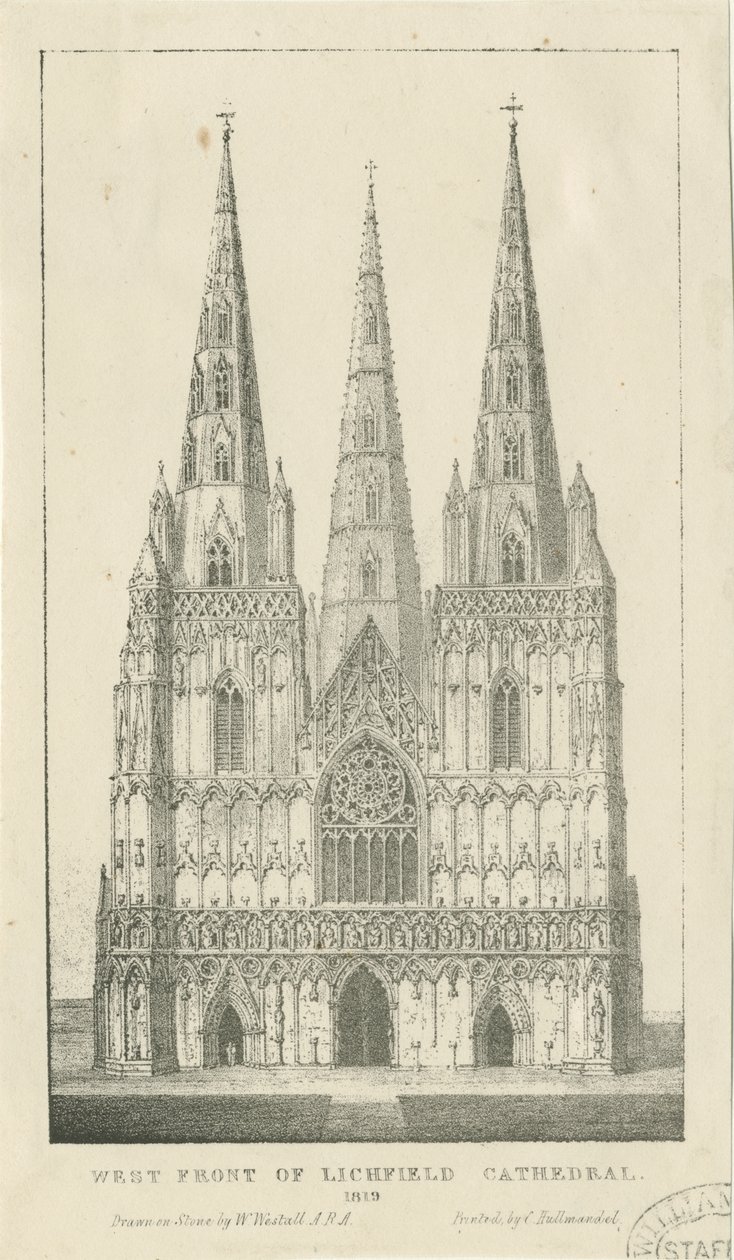 Lichfield Cathedral - West Front: gravyr av Charles Joseph Hullmandel