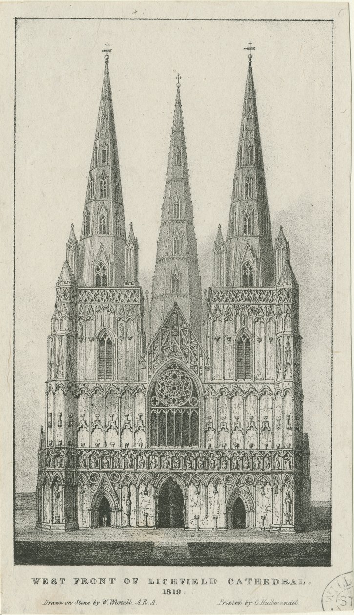 Lichfield Cathedral - West Front: gravyr, 1819 av Charles Joseph Hullmandel