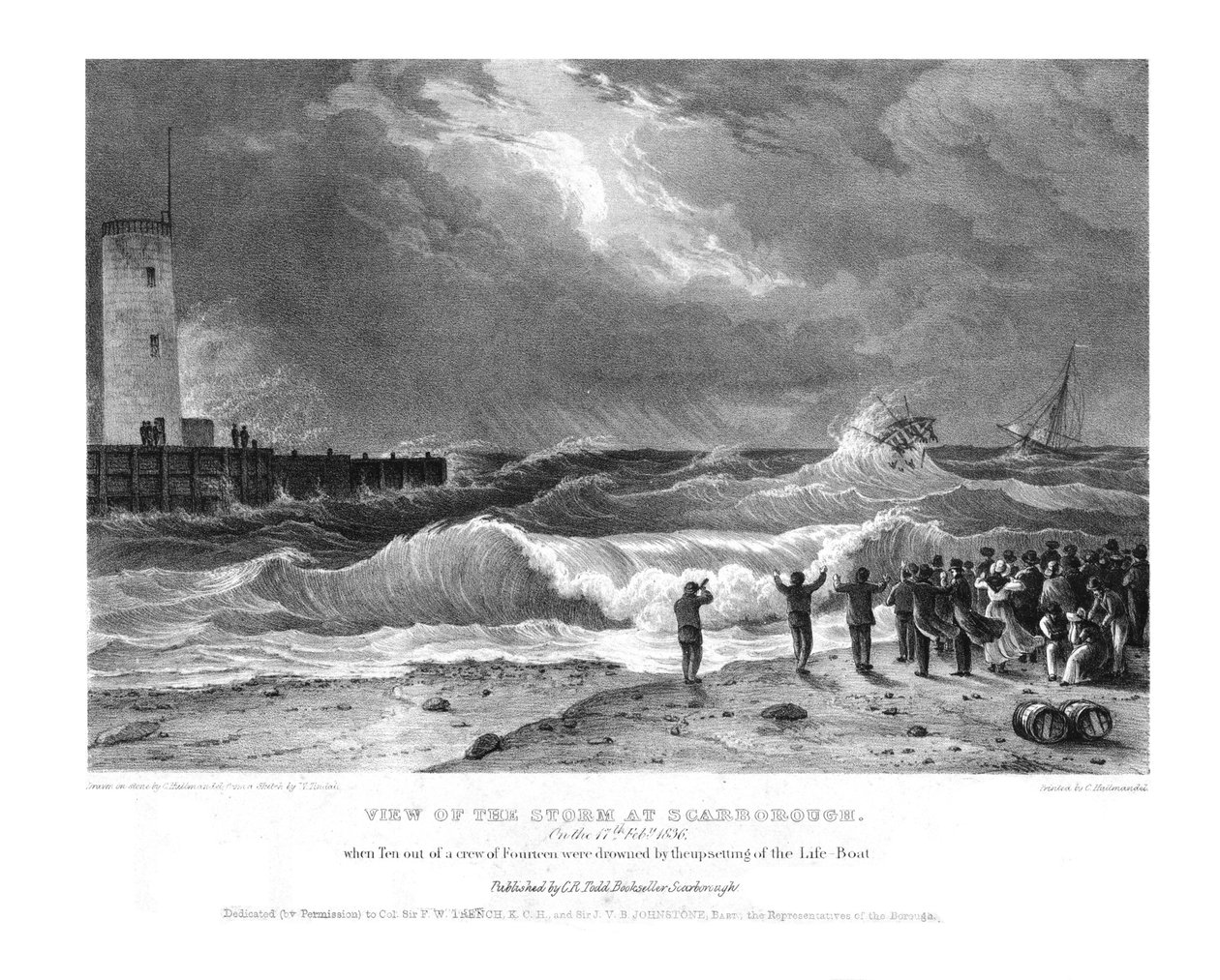 Utsikt över stormen vid Scarborough den 17 februari 1836. av Charles Joseph Hullmandel