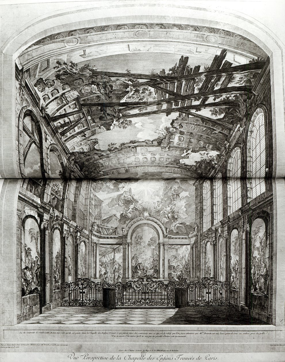 Utsmyckning av kapellet på Hospice des Enfants Trouves i Paris, graverad av Etienne Fessard (1714-77) c.1750 av Charles Joseph Natoire