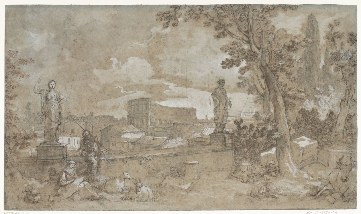 Vy över en del av Farnesian Gardens på Palatine Hill i Rom av Charles Joseph Natoire