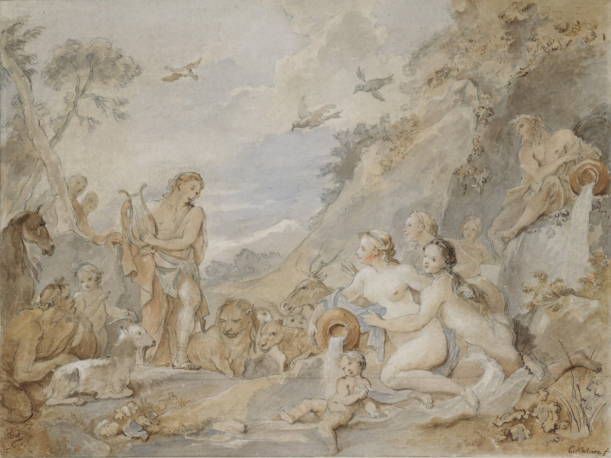 Orpheus charmar nymferna, dryaderna och djuren, 1757. av Charles Joseph Natoire