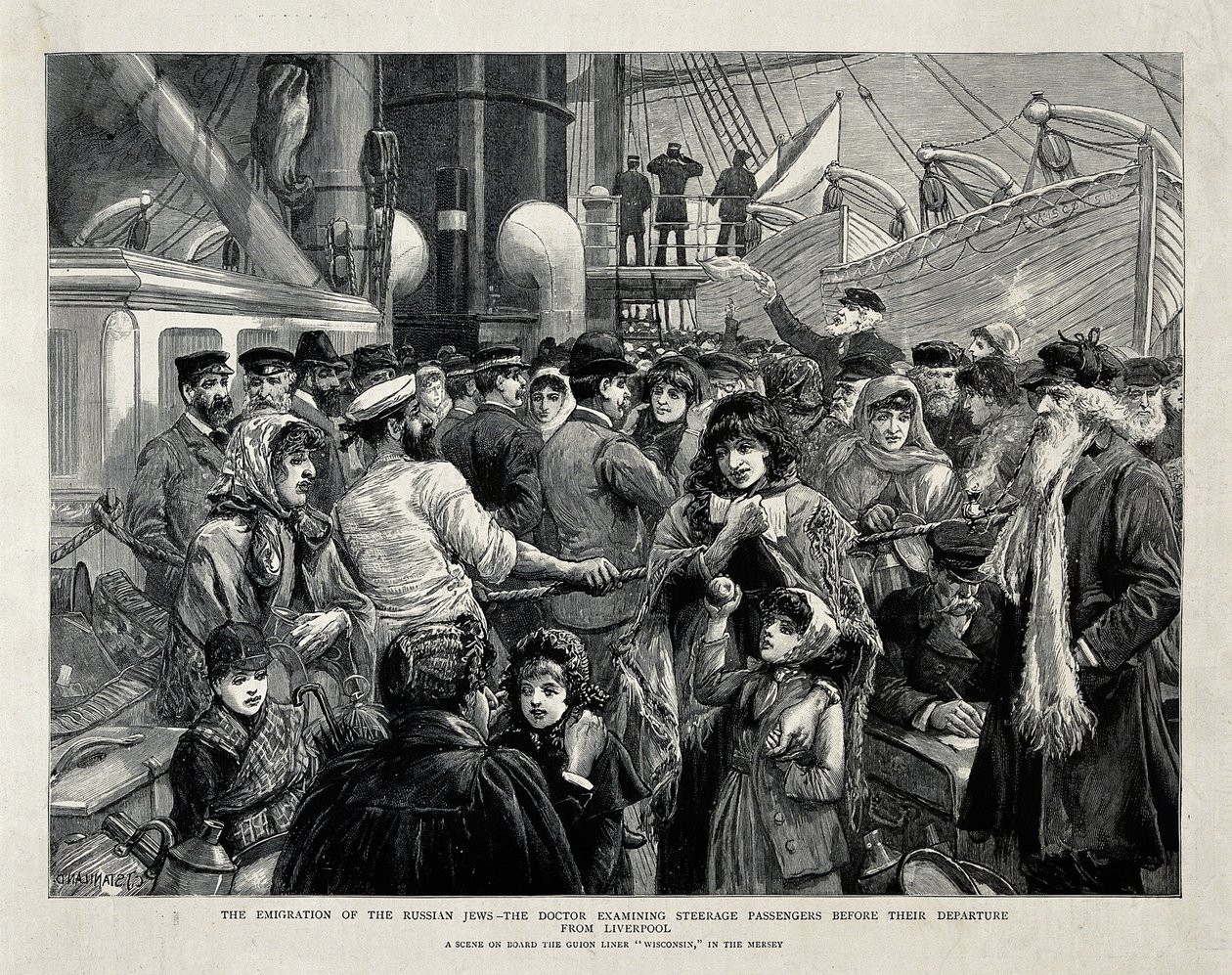 De ryska judarna undersöktes av en läkare före emigrationen från Liverpool, 1891 av Charles Joseph Staniland