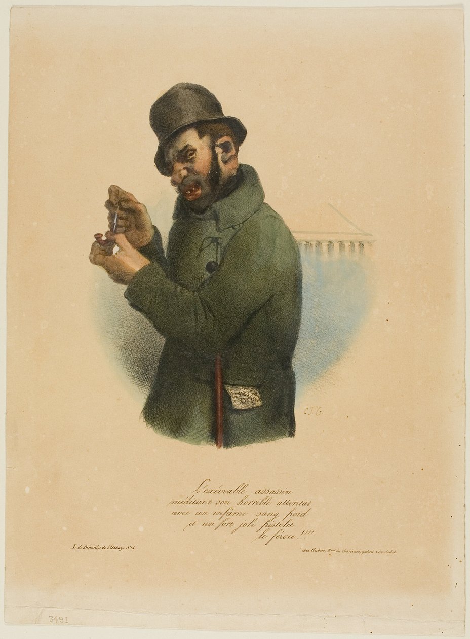 Den avskyvärda lönnmördaren överväger sitt hemska överfall... av Charles Joseph Traviès