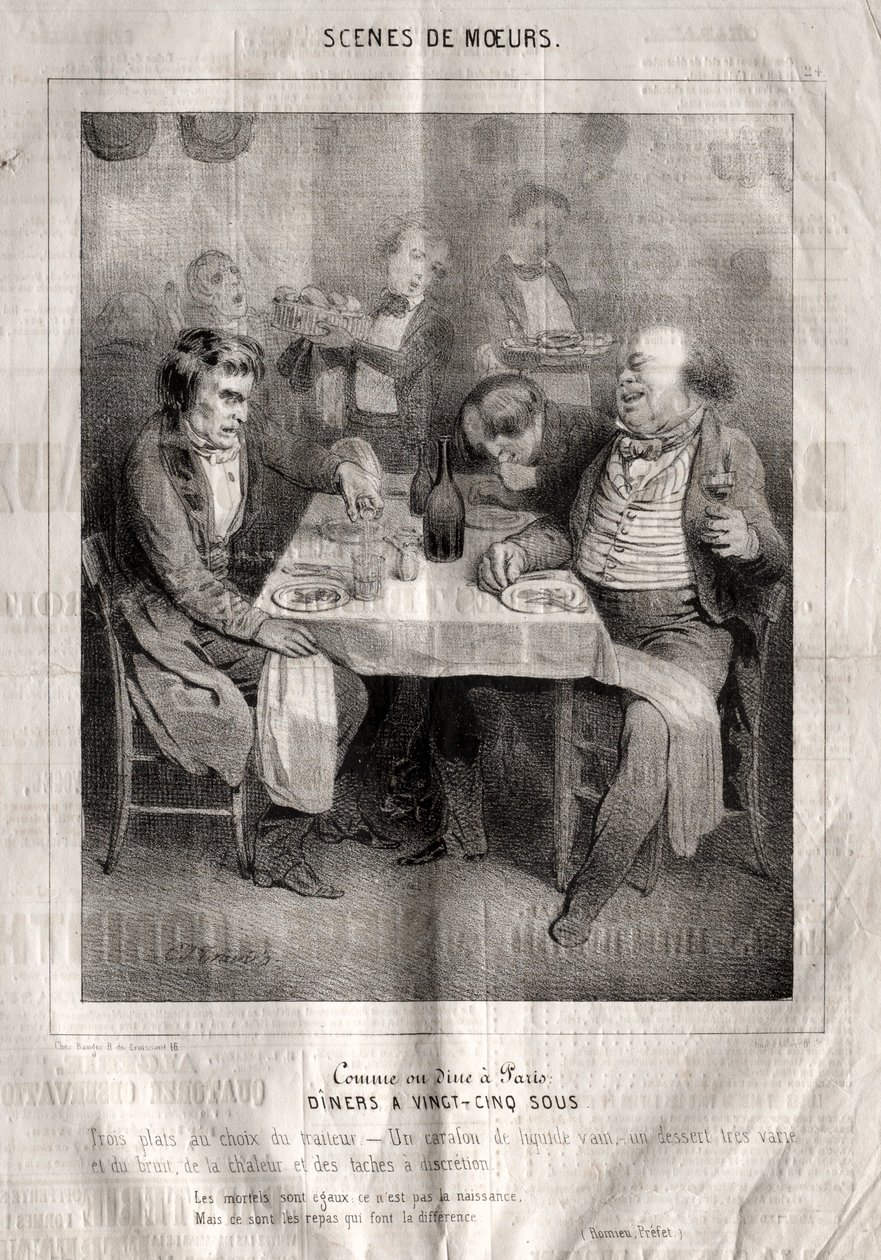 Scener av sätt: Gilla eller ät middag i Paris. Diners vid tjugofem sous. Tre rätter valda av cateringfirman av Charles Joseph Traviès de Villers