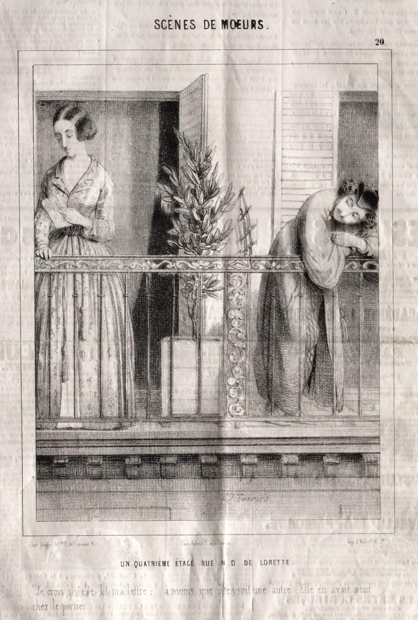 Scener av manér: En fjärde våningen rue N. D. de Lorette. Jag tror att hon läser mitt brev.... av Charles Joseph Traviès de Villers