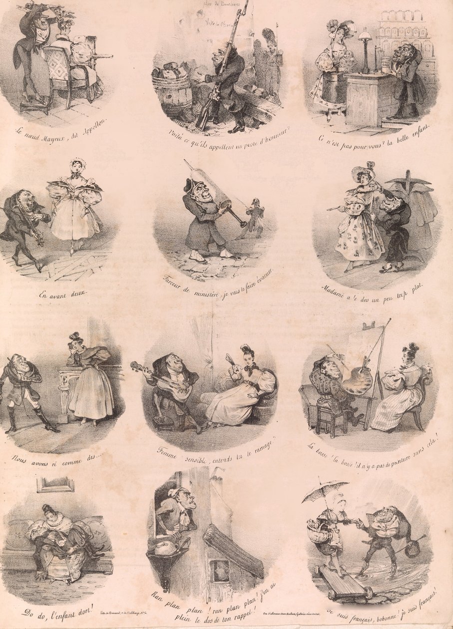 Tolv satiriska vinjetter Le Charivari, 10 december 1832, 1 december 1832. av Charles Joseph Traviès de Villers