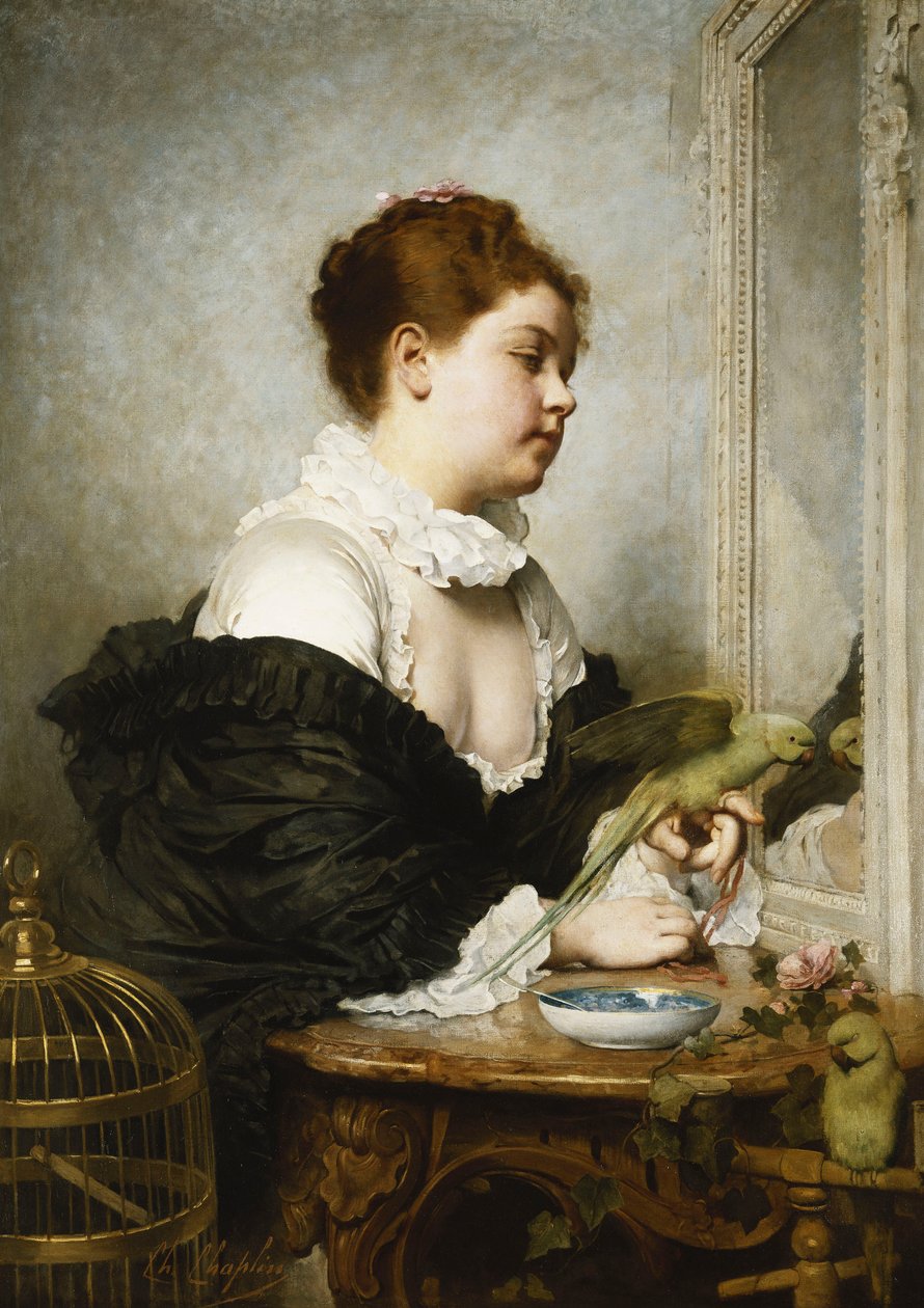 En ung flicka med parakiter, av Charles Joshua Chaplin