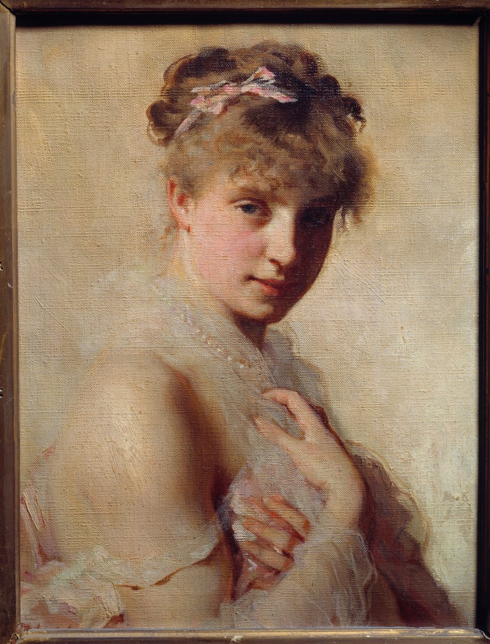 Porträtt av en ung flicka. Målning av Charles Chaplin (1825-1891) av Charles Joshua Chaplin