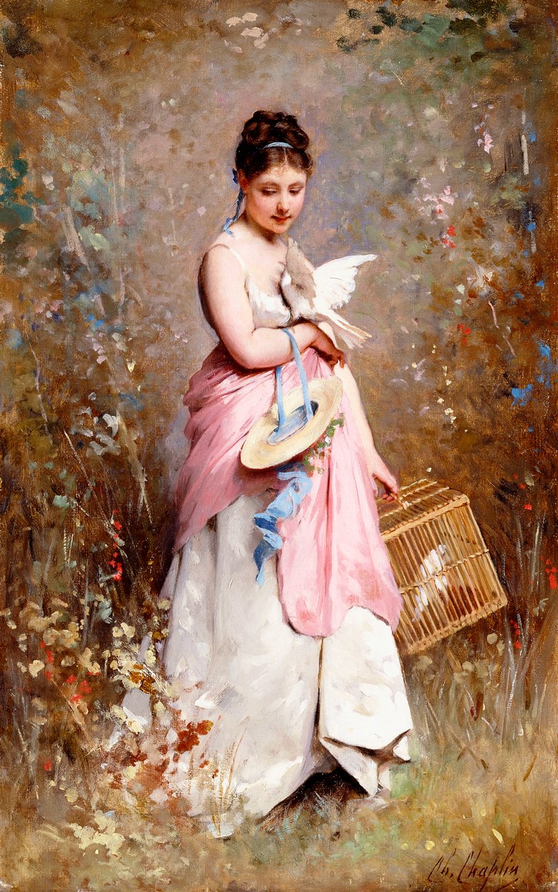 Ung flicka med duvor, av Charles Joshua Chaplin