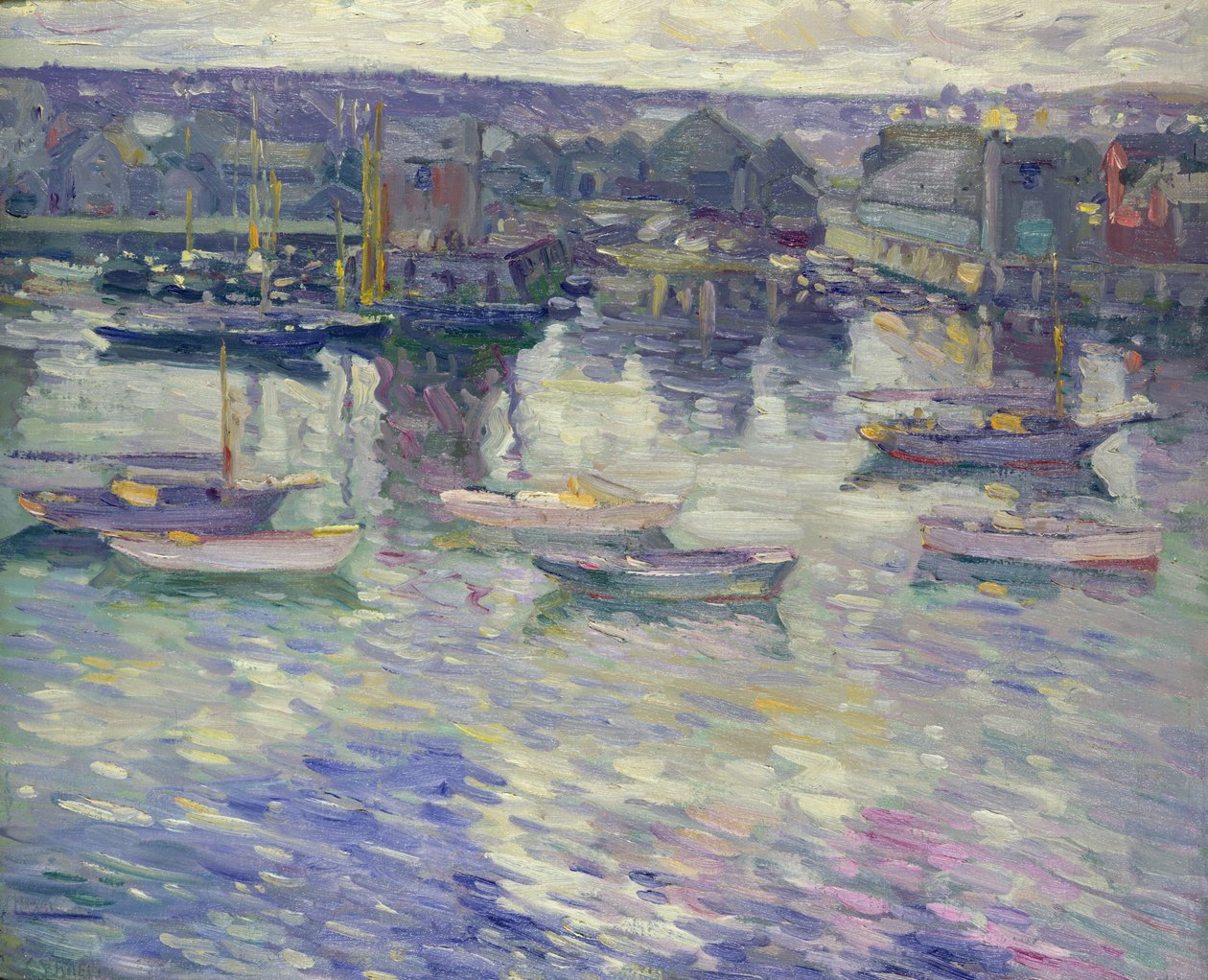 Förankrade båtar, ca 1919 (olja på duk) av Charles Kaelin