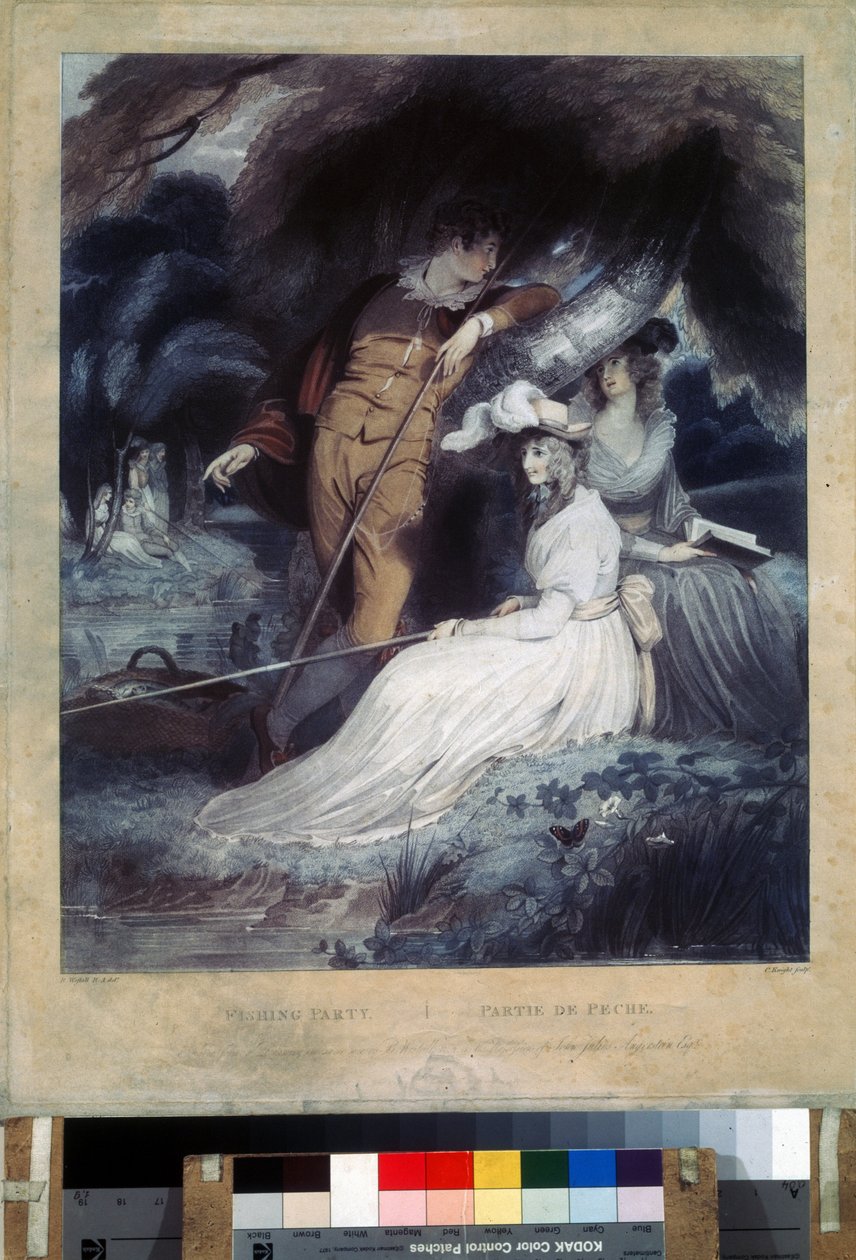 ""La partie de peche"" (Fiskefest) ung borgare i söndagskläder som håller i fiskespön. Litografi av Charles Knight (1743-1826) Pushkin-museet, Moskva av Charles Knight