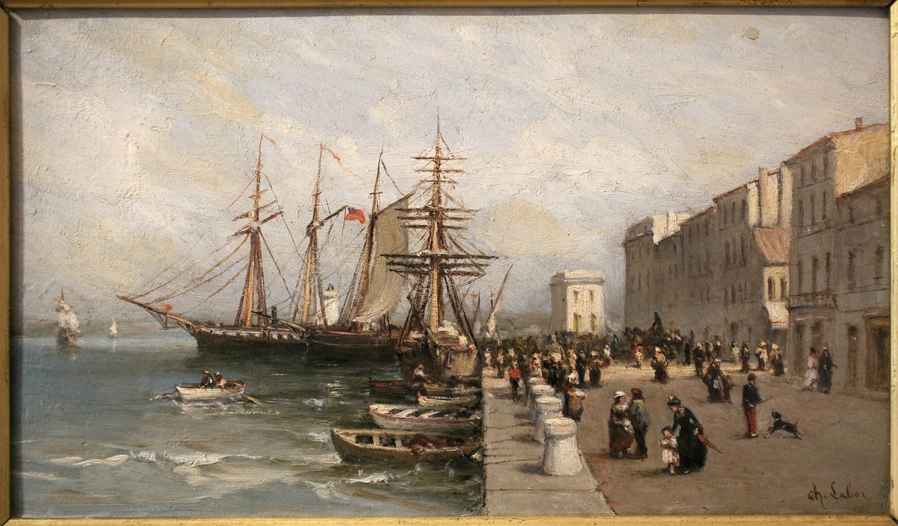 Quai Saint Pierre och tullbyggnaden i Cannes. Målning av Charles Labour (1813-1900), olja på duk, tidigt 1800-tal. Musee de la Castre, Cannes. av Charles Labor