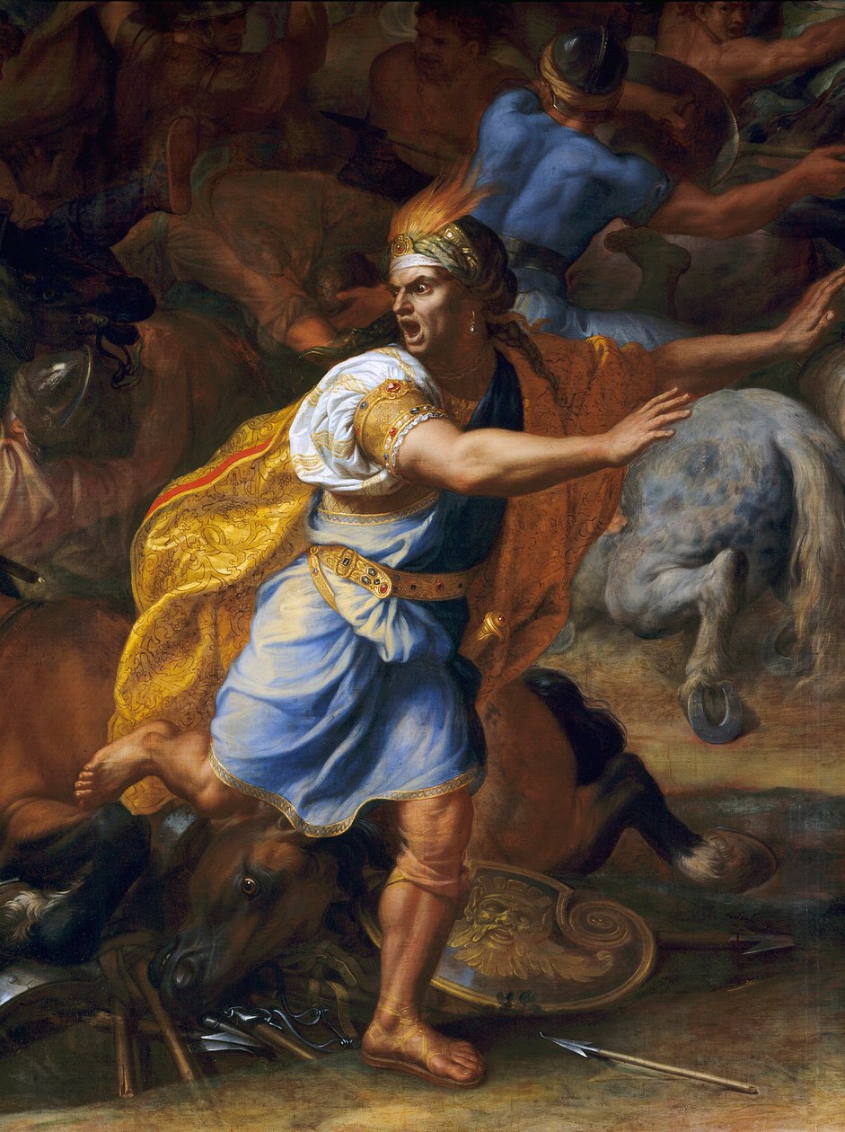 En rädd man. Detalj av slaget vid Arbels (antik). Målning av Charles Lebrun (Le Brun) (1619-1690) av Charles Le Brun