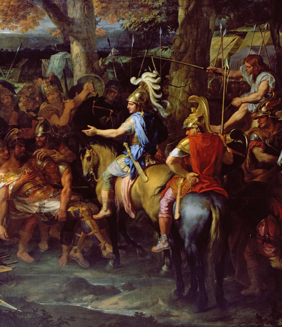 Alexander och Porus vid slaget vid Hydaspes, c.1673 (olja på duk) (detalj av 90063) av Charles Le Brun