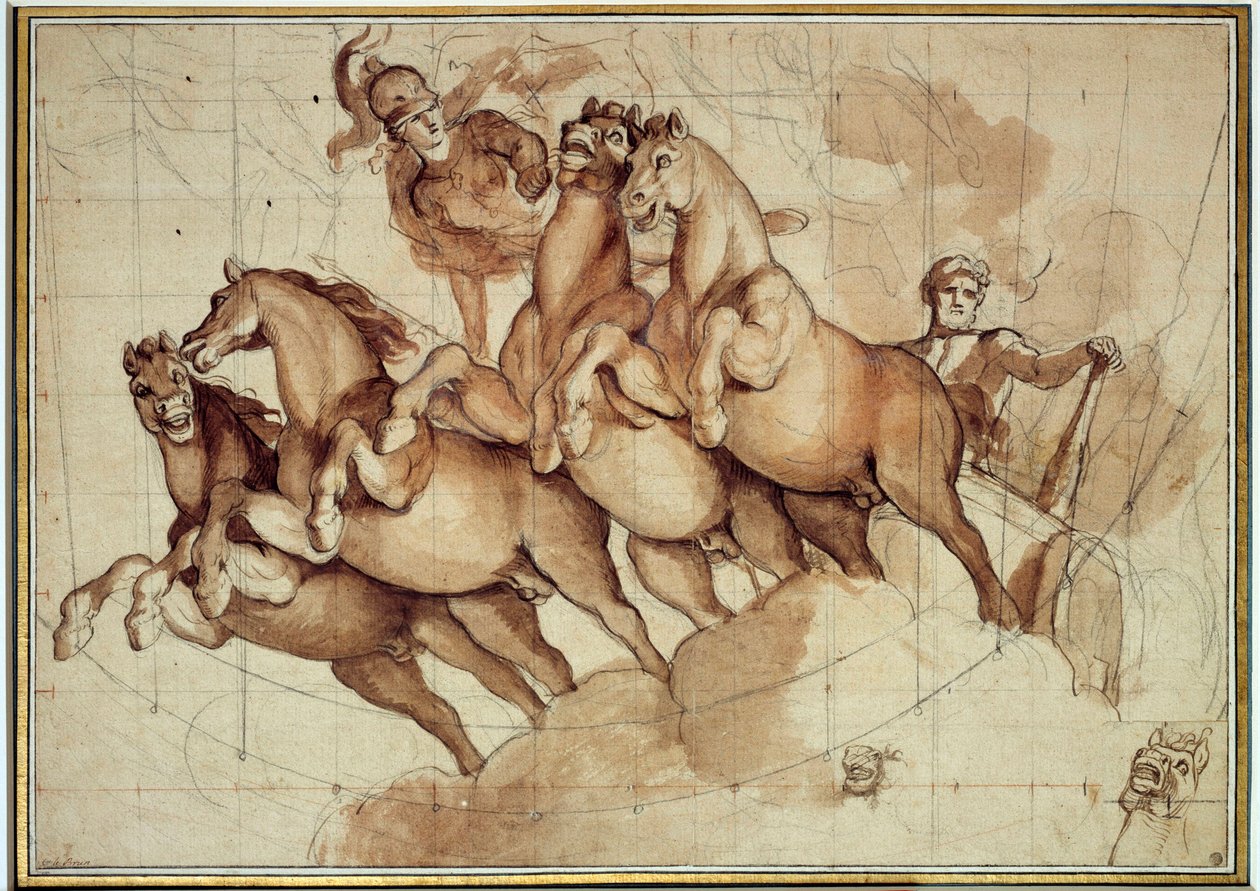Apotheosis of Hercules Sanguine tvätt och svart bläck av Charles Lebrun (Le Brun) (1619-1690) 1600-talet Sun. 0,32x0,45m. Paris, Louvren av Charles Le Brun