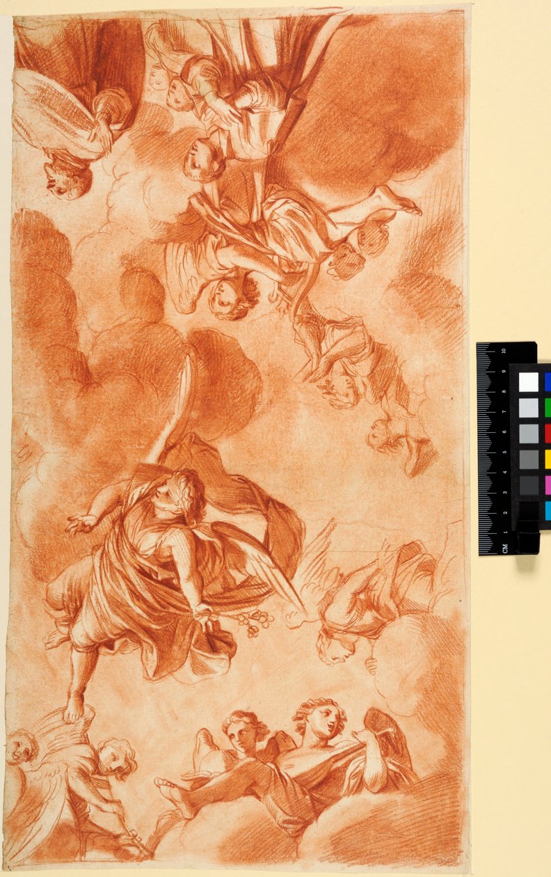 Deckengestaltung mit Engeln und Anbetern. Für die Chapelle du Séminaire in Saint-Sulpice, Paris av Charles Le Brun