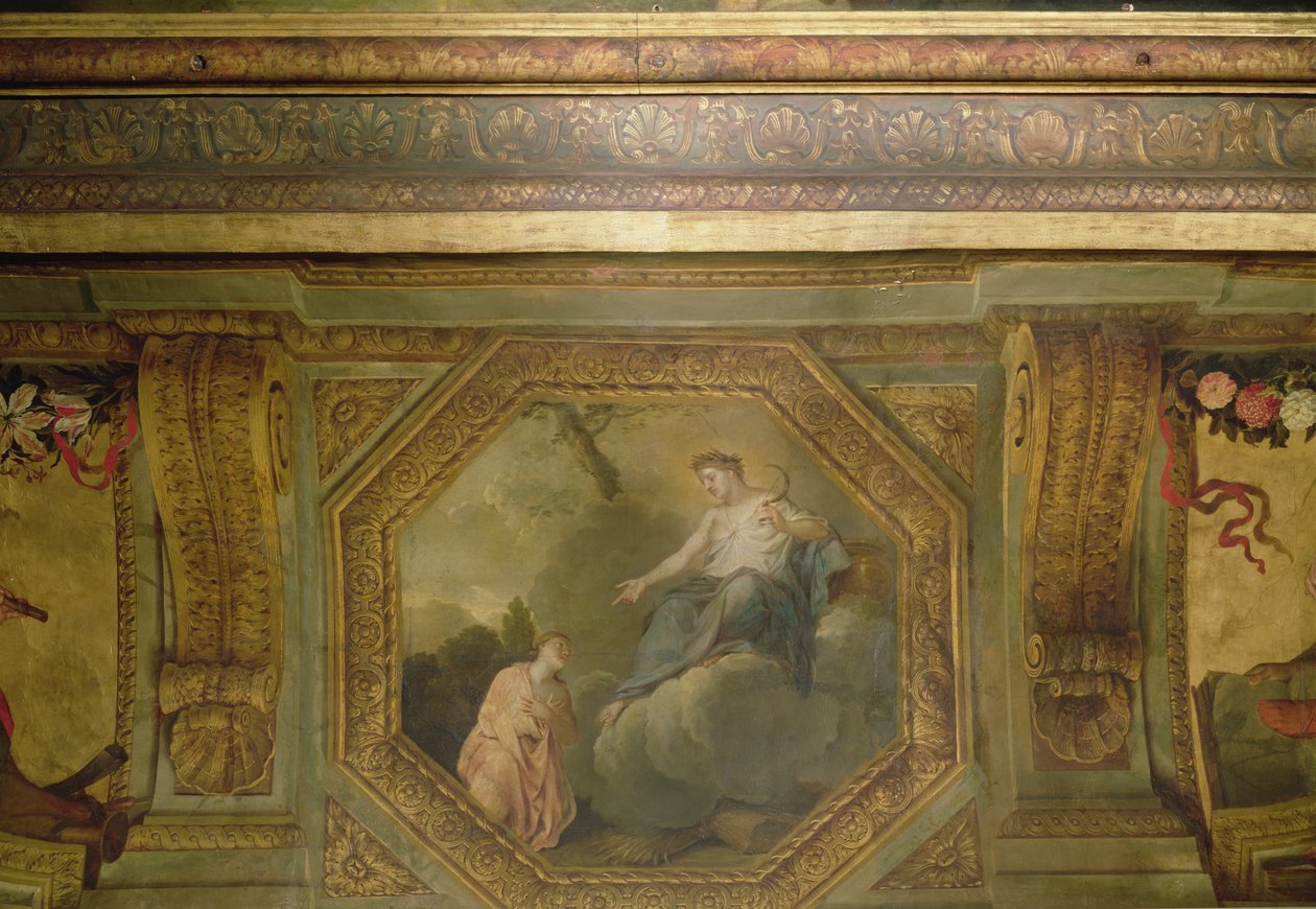 Tak på Hôtel La Rivière detalj av Psyche som tigger Ceres, 1653 olja på duk av Charles Le Brun