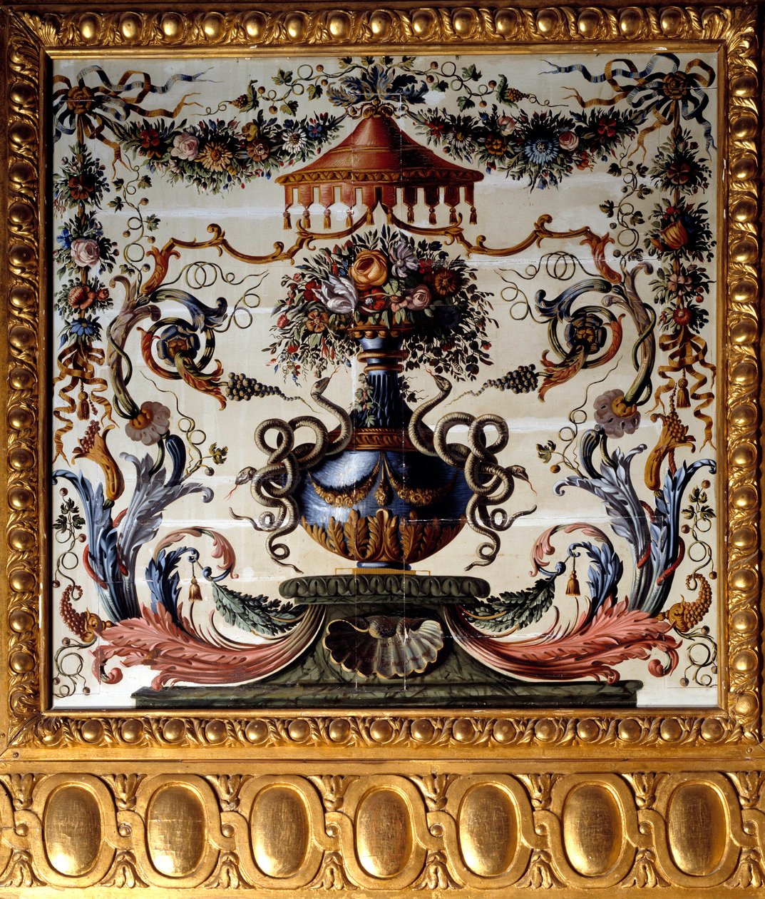Dekorativ panel av matsalen i Chateau de Vaux Le Vicomte (Vaux-le-Vicomte). Målning av Charles Lebrun (Le Brun) (1619-1690) 1656 Chateau de Vaux-le-Vicomte i Seine et Marne. av Charles Le Brun