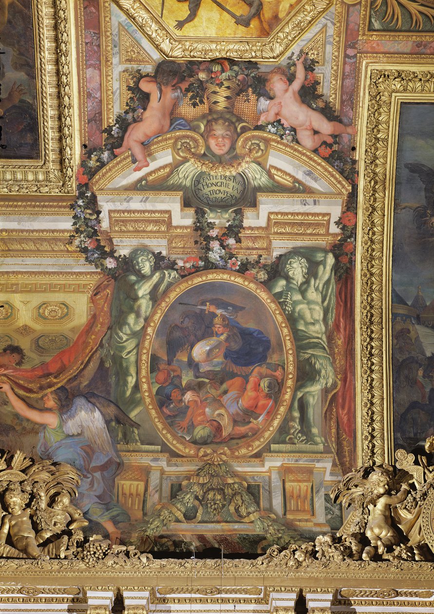 Kungens trupper besegrade turkarna i Ungern 1664, takmålning från Galerie des Glaces av Charles Le Brun