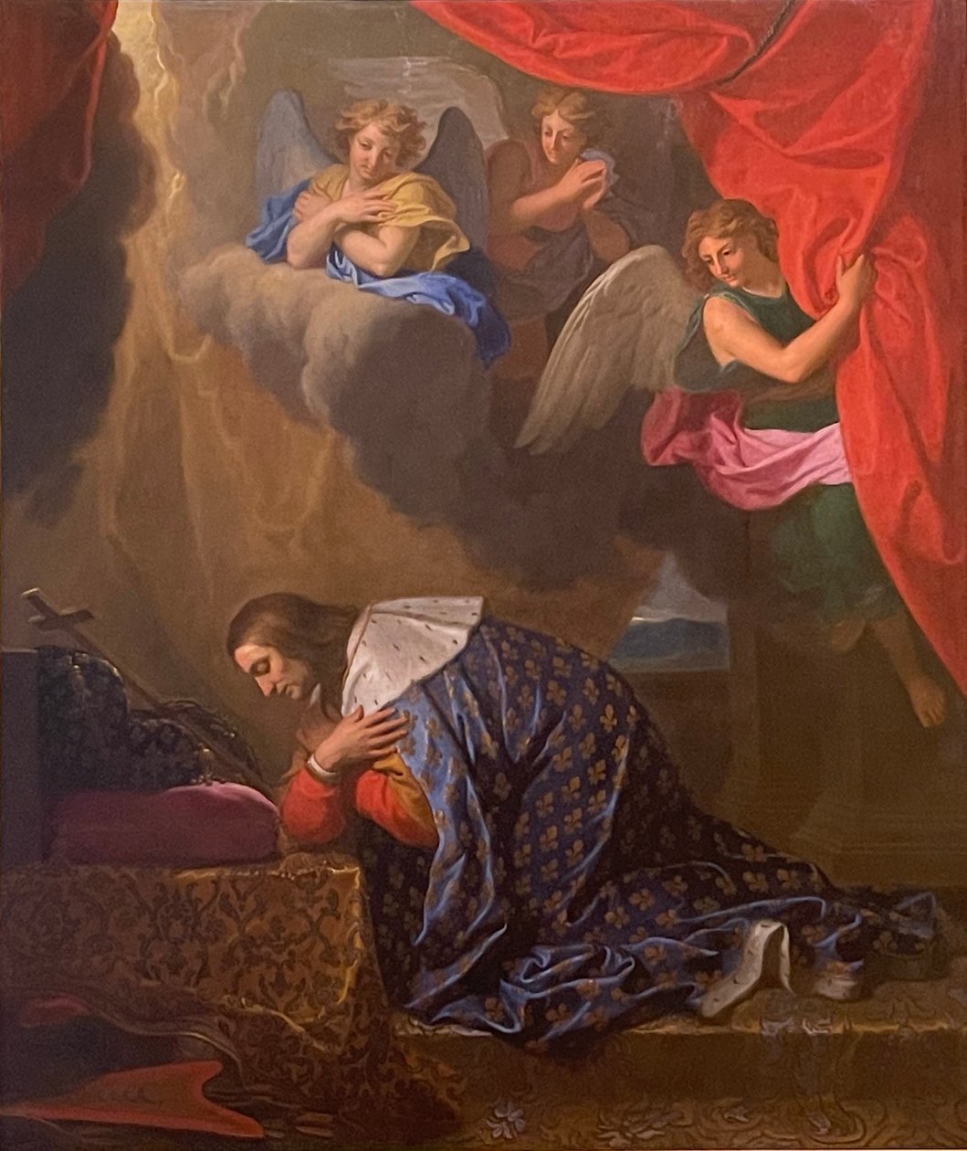 Franska: Sankt Ludvig i bön, vördar törnekronan av Charles Le Brun
