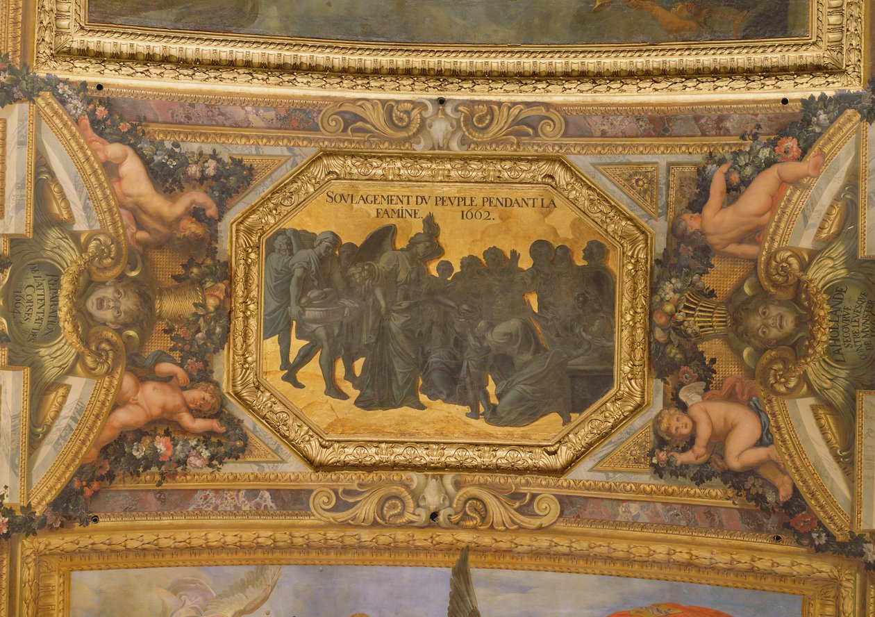 Hjälp till folket under hungersnöden 1662, takmålning från Galerie des Glaces av Charles Le Brun