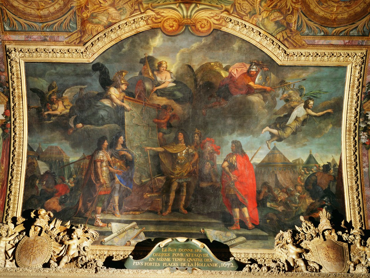 Ludvig XIV ger order om att anfalla fyra fästen i Holland... av Charles Le Brun