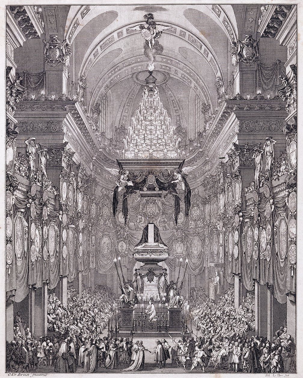 Mausoleet för Oratoire du Louvren, Rue Saint-Honore, till minne av den franske statsmannen Pierre Seguier, maj 1672, ca 1770-1780 (gravyr) av Charles Le Brun