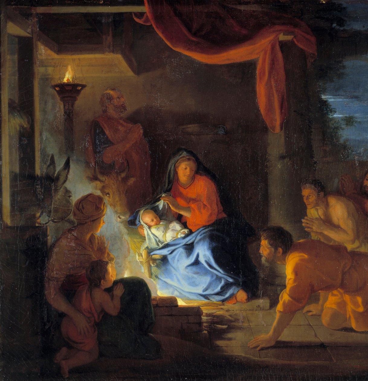 Tillbedjan av herdarna. Detalj av en målning av Charles Lebrun (Le Brun) (1619-1690) 1690 sön. 1,51x1,17 m av Charles Le Brun