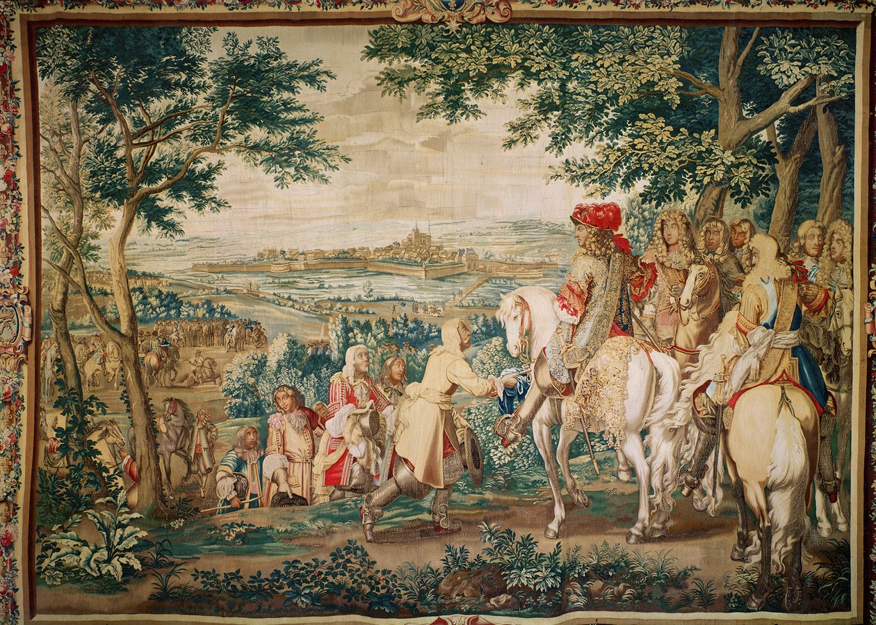 The Surrender of Marsal 1662, Gobelins Workshop (gobeläng) av Charles Le Brun