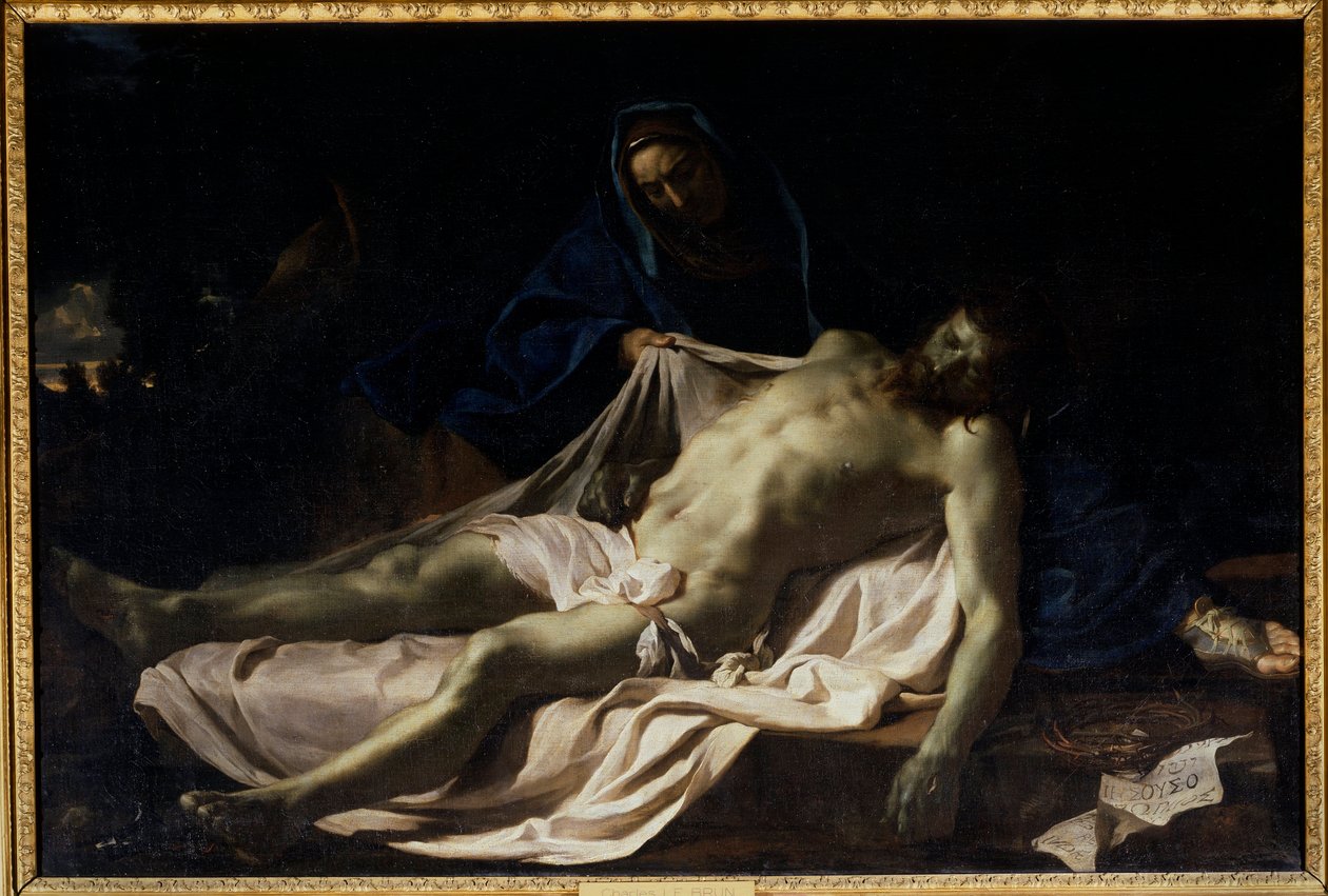 Den döde Kristus på Jungfru Pietas knän. Målning av Charles Lebrun av Charles Le Brun