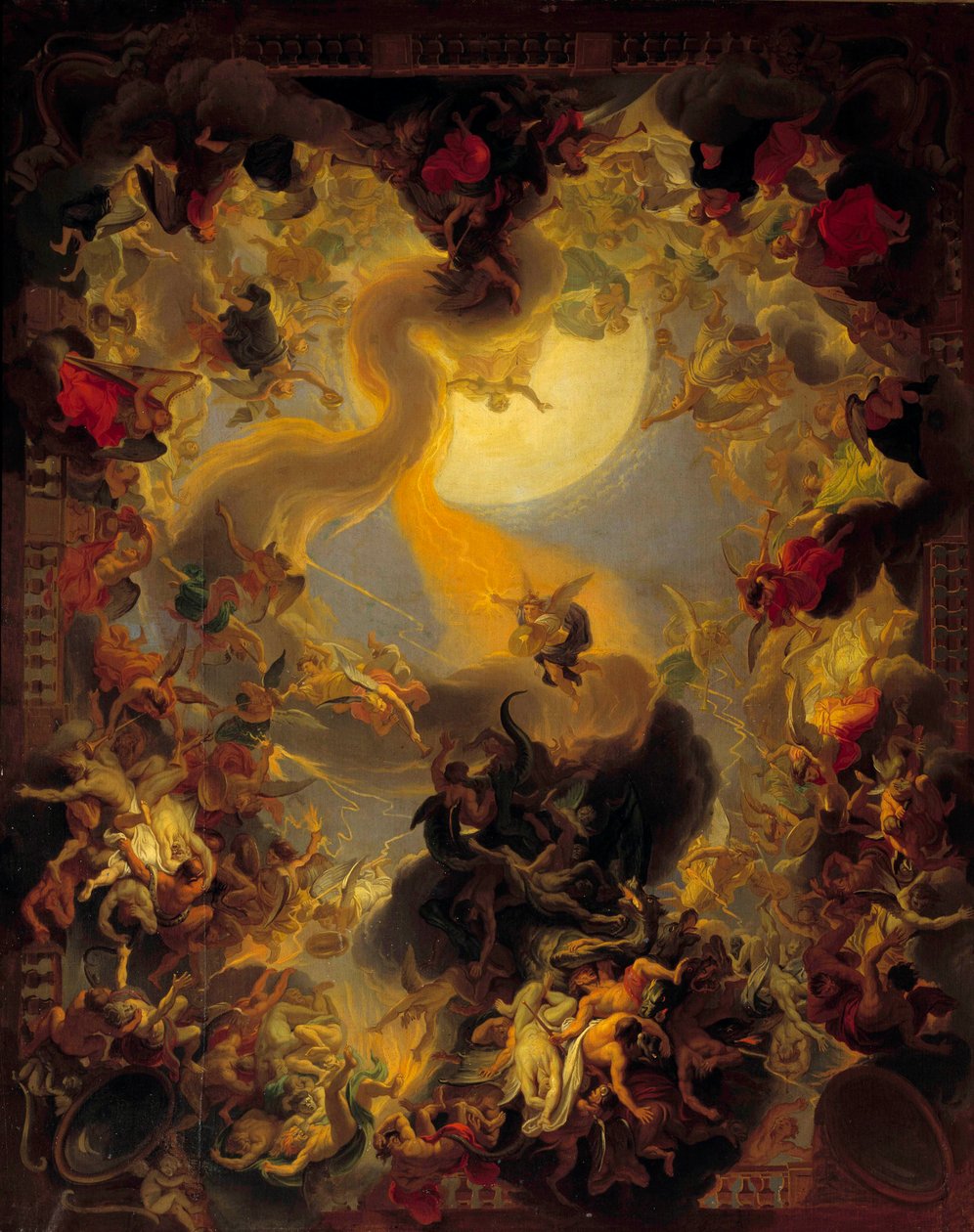 De rebelliska änglarnas fall. Målning av Charles Lebrun (Le Brun) (1619-1690) av Charles Le Brun