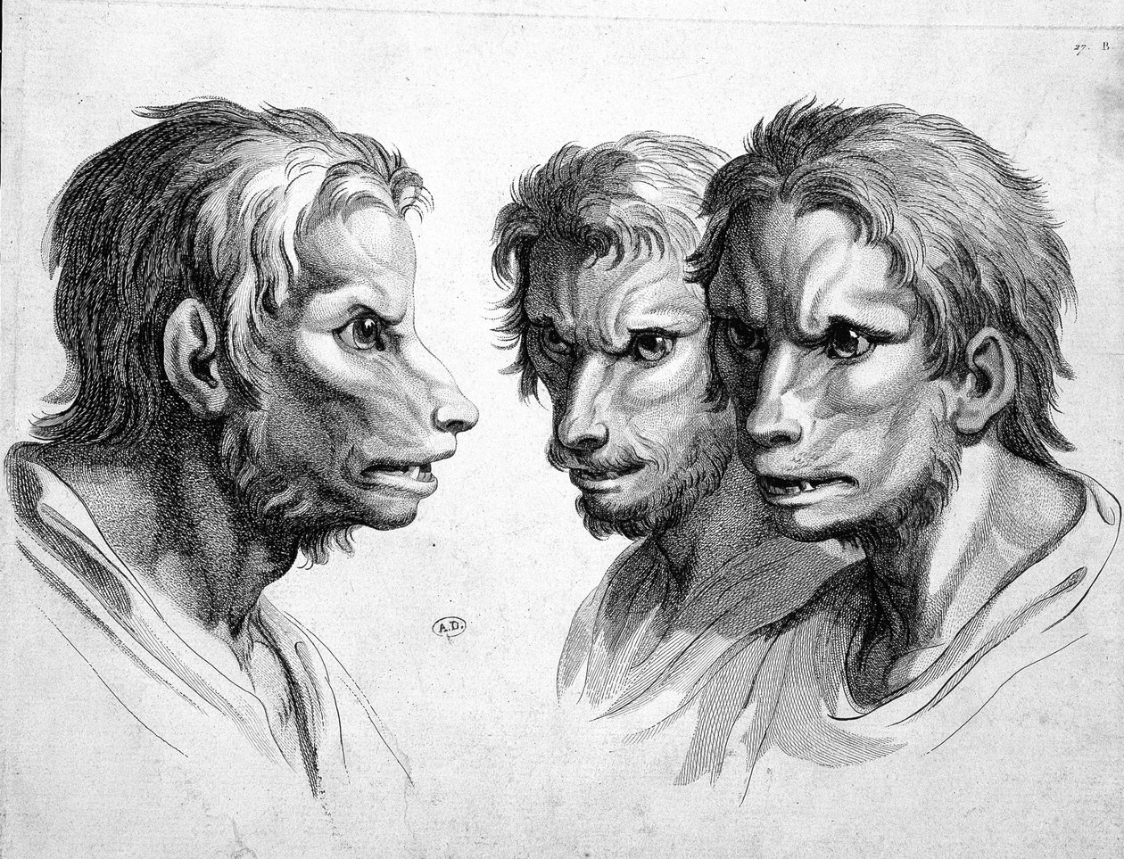 Tre ansikten av varulv (varulv) - av Le brun av Charles Le Brun