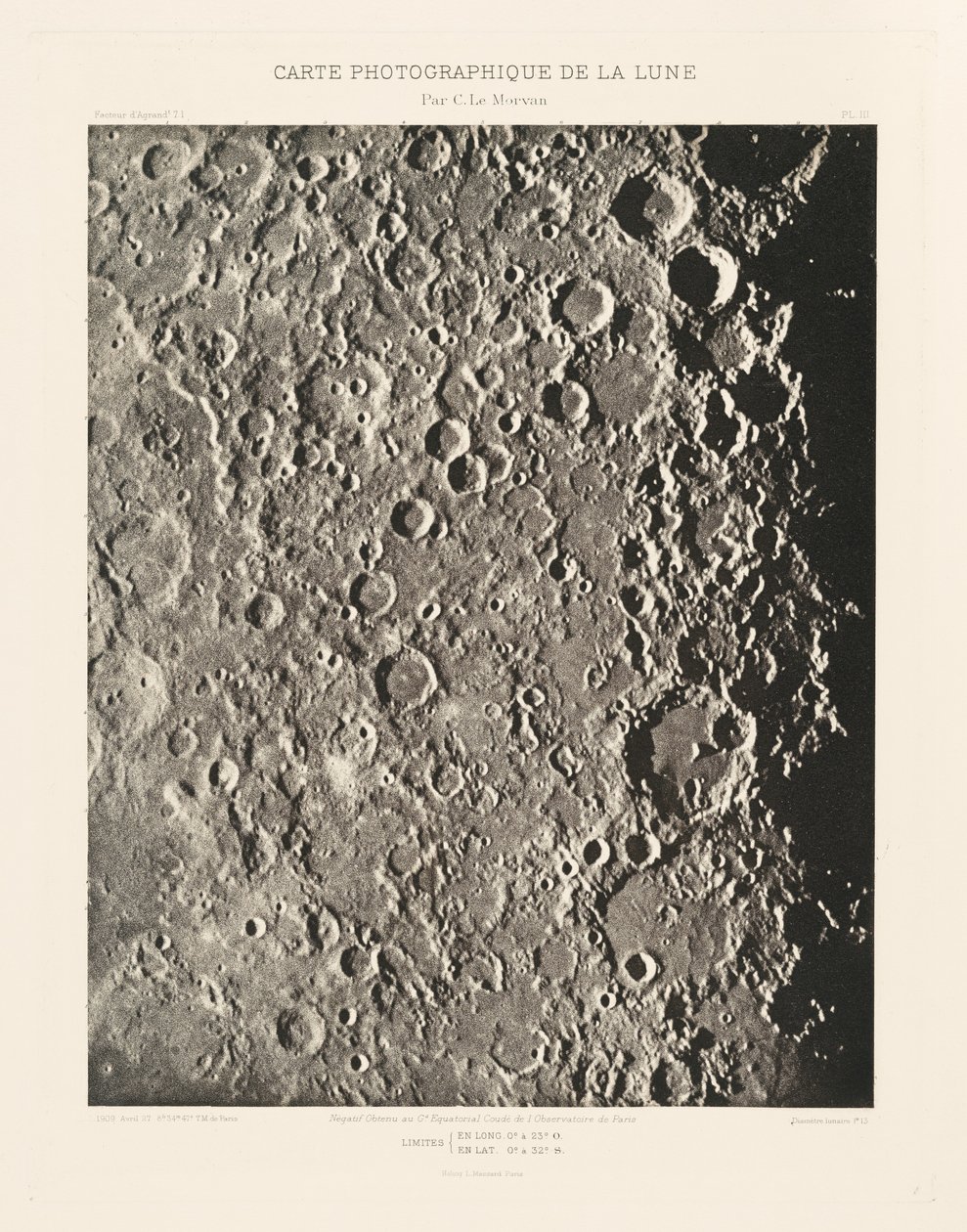 Fotografisk karta över månen, plansch III,27 april av Charles le Morvan