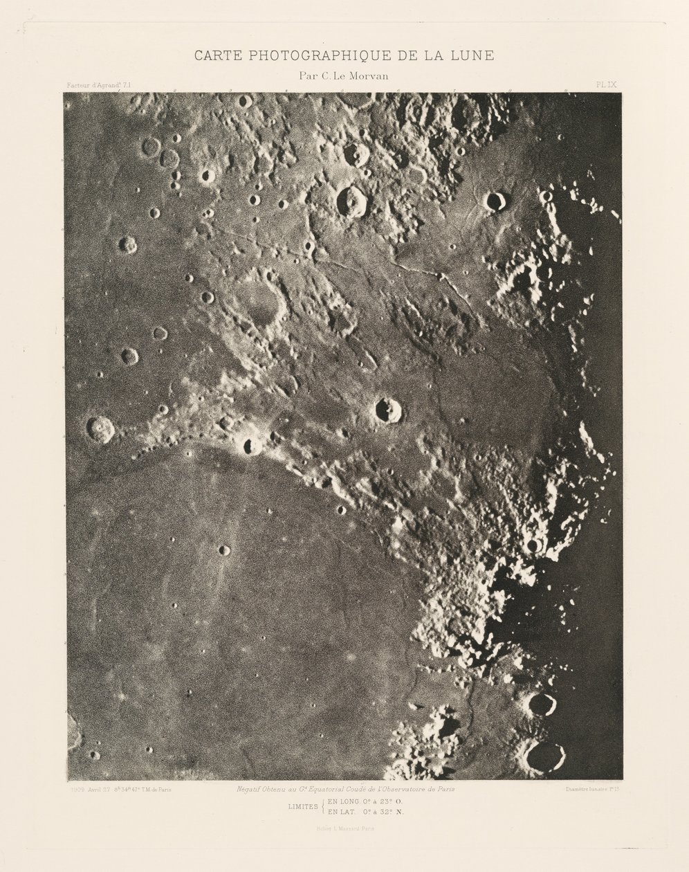 Fotografisk karta över månen, plansch IX,27 april av Charles le Morvan