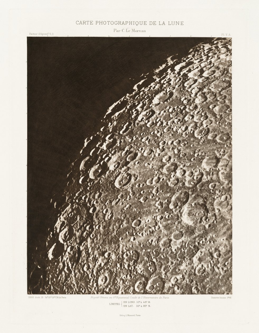 Carte photographique de la lune, planche V.A (Fotografisk karta över månen, plansch V.A),13 augusti av Charles le Morvan