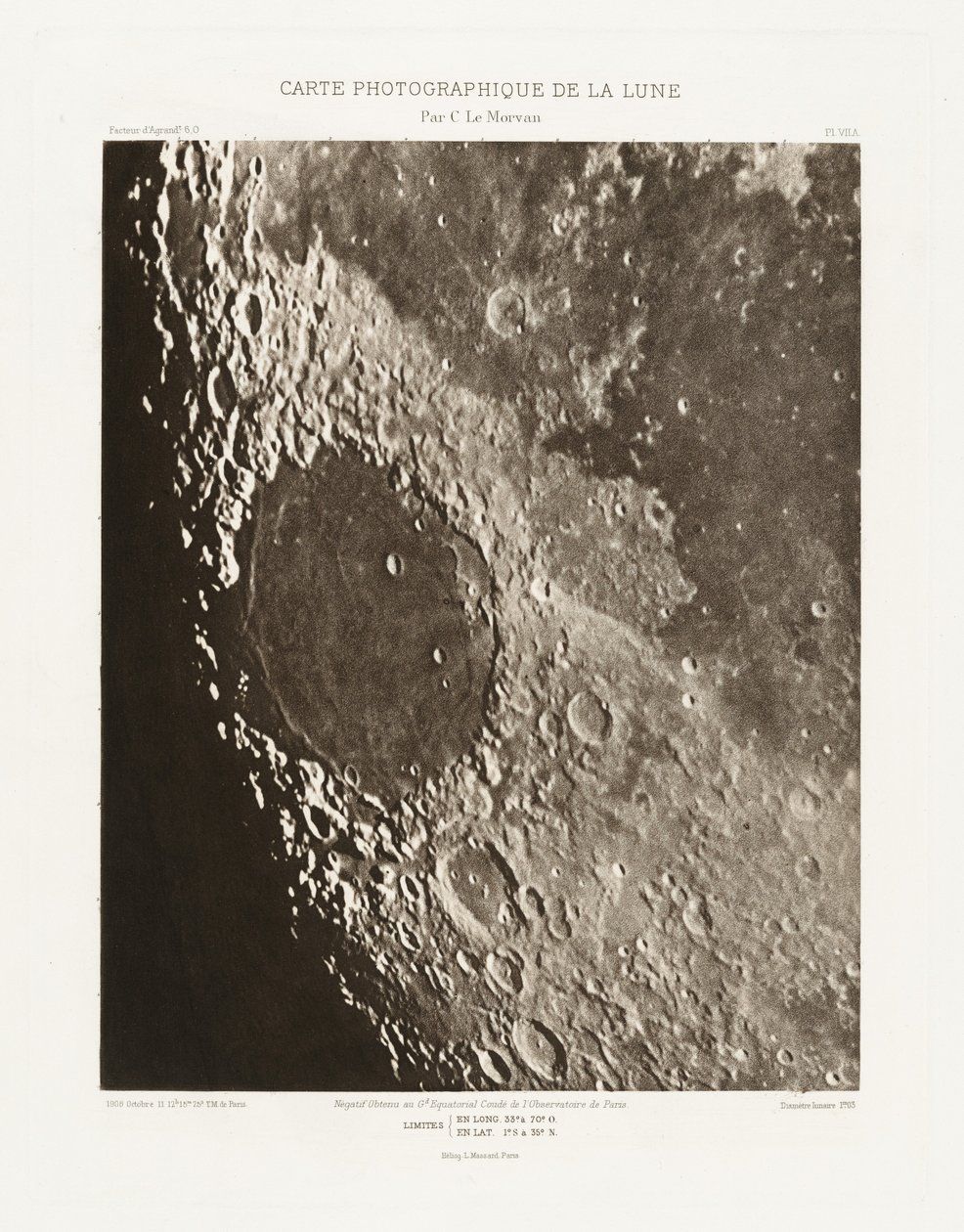 Carte photographique de la lune, planche VII.A (Fotografisk karta över månen, plansch VII.A),11 oktober av Charles le Morvan
