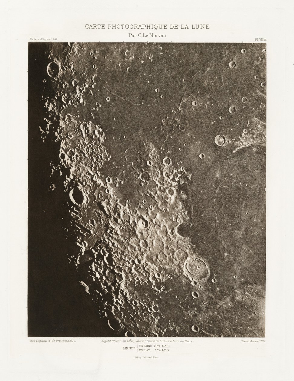 Carte photographique de la lune, planche VIII.A (Fotografisk karta över månen, plansch VIII.A),13 september av Charles le Morvan