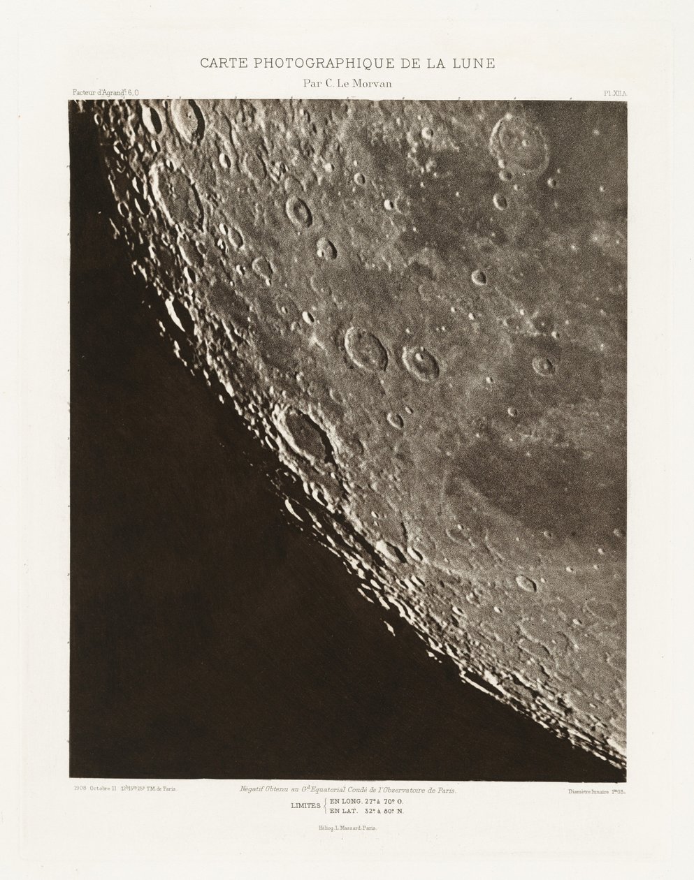 Carte photographique de la lune, planche XII.A (Fotografisk karta över månen, plansch XII.A),11 oktober av Charles le Morvan