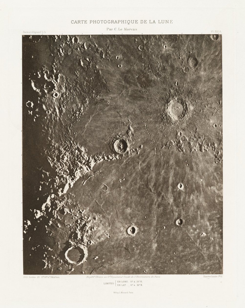 Carte photographique de la lune, planche XIII.A (Fotografisk karta över månen, plansch XIII.A),23 oktober av Charles le Morvan