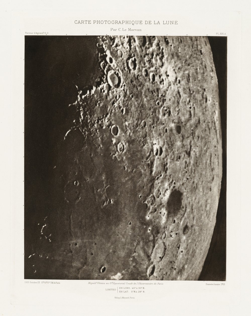 Carte photographique de la lune, planche XXI.A (Fotografisk karta över månen, plansch XXI.A),23 oktober av Charles le Morvan