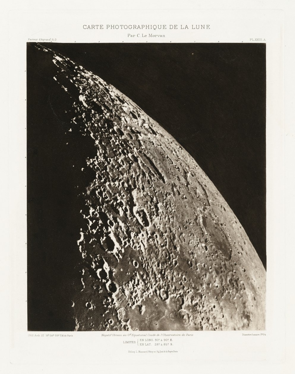 Carte photographique de la lune, planche XXIII.A (Fotografisk karta över månen, plansch XXIII.A),27 augusti av Charles le Morvan
