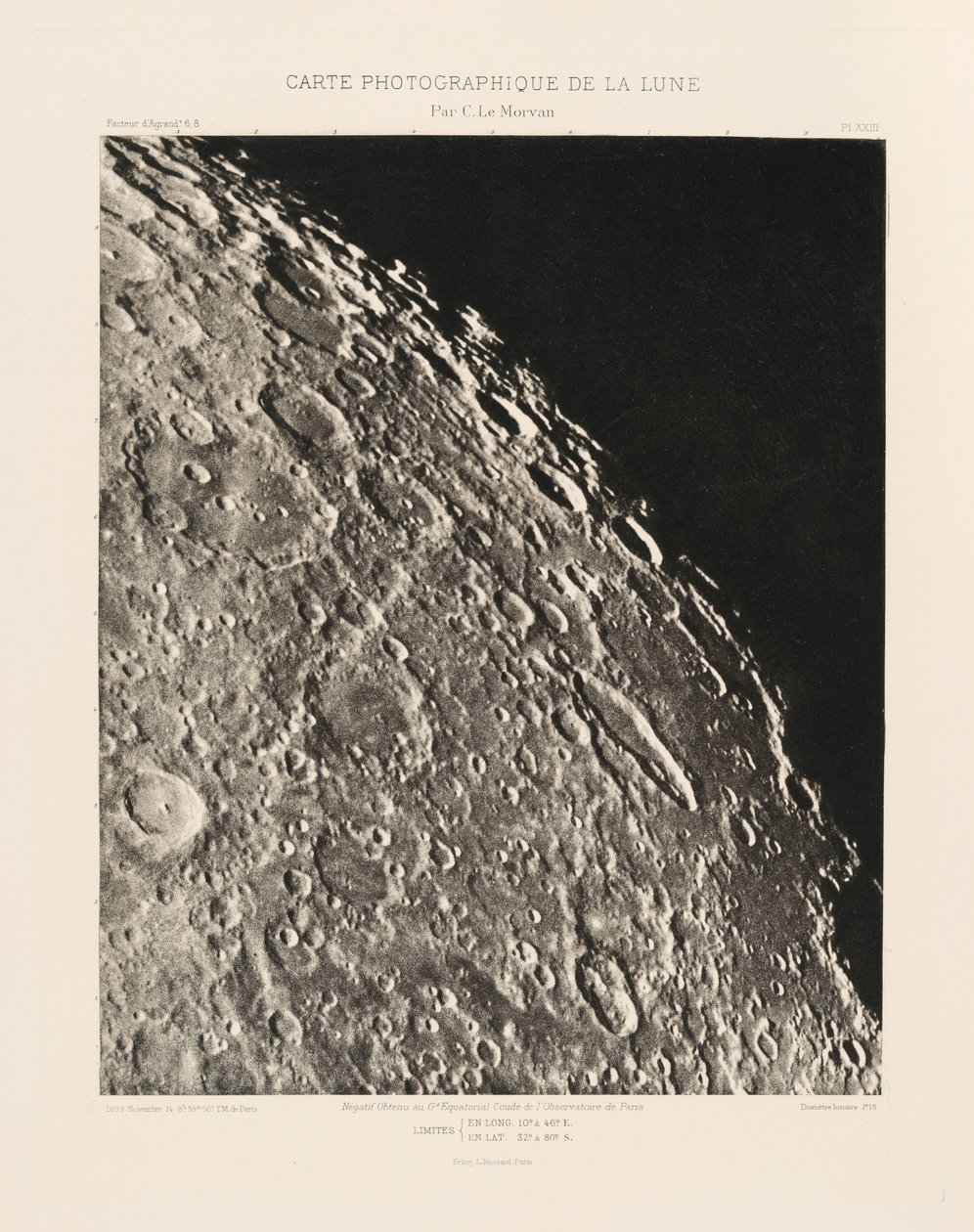 Fotografisk karta över månen, plansch XXIII,14 november av Charles le Morvan