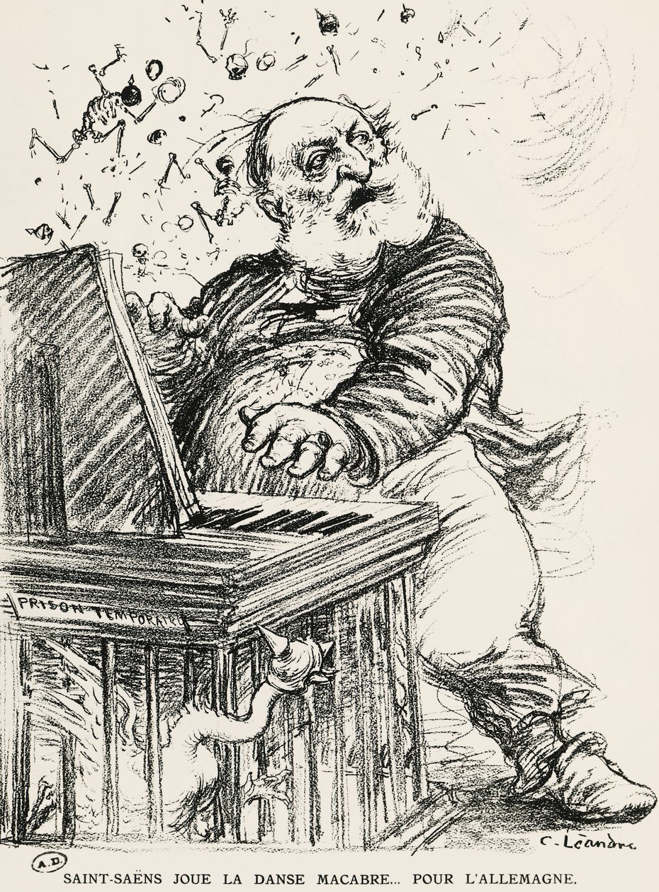 Karikatyr av Charles Camille Saint-Saens, fransk kompositör, pianist och organist av Charles Leandre