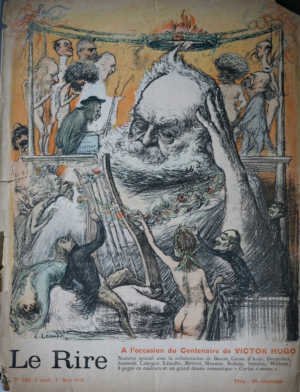 Hundraårsminnet av Victor Hugos födelse, illustration för Le Rire av Charles Leandre
