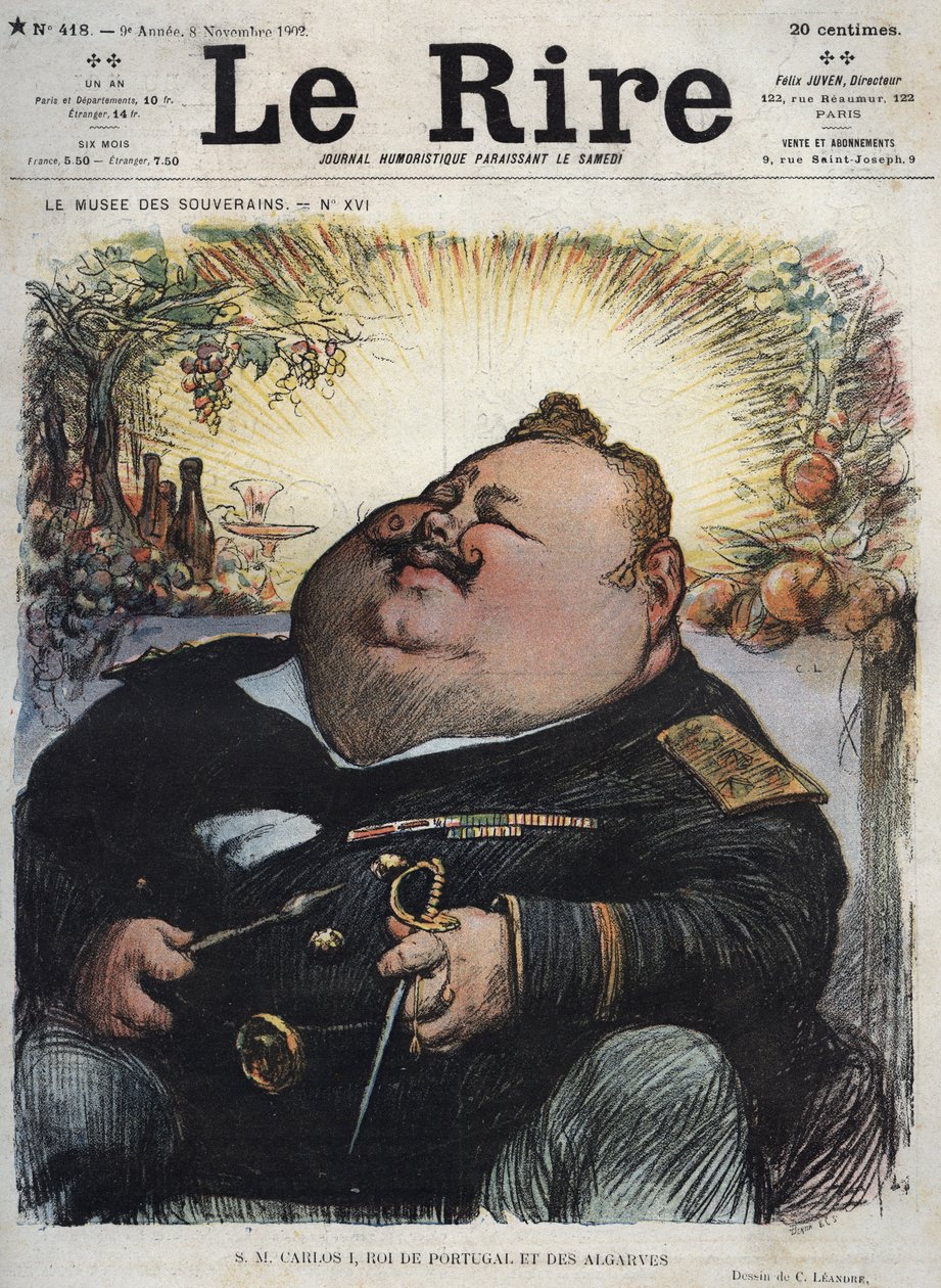Charles I, kung av Portugal (1863-1908) - Carlos I, kung av Portugal och Algarves - Karikatyr av Charles Leandre (1862-1934) i "The Rire"" den 8 november av Charles Leandre