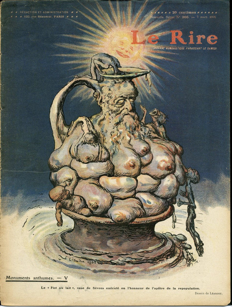Illustration av Charles Leandre (1862-1934) för omslaget till Le Lire, 07/03/08 - Skulpturstaty, moderskap - Piot Edme (1828-1909) av Charles Leandre
